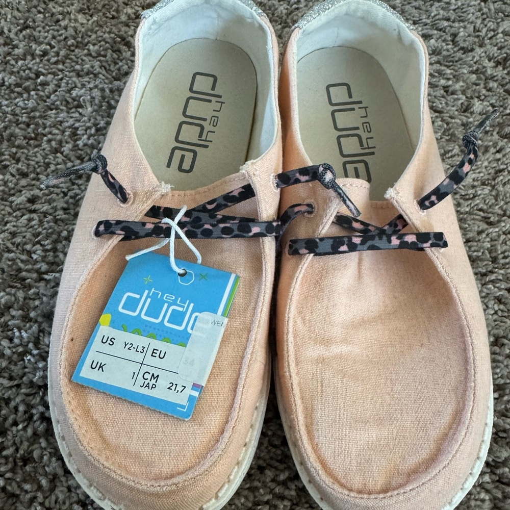NWT kids Hey Dude Wendy rose stretch canvas slip ons - glitter heels sz Youth 2